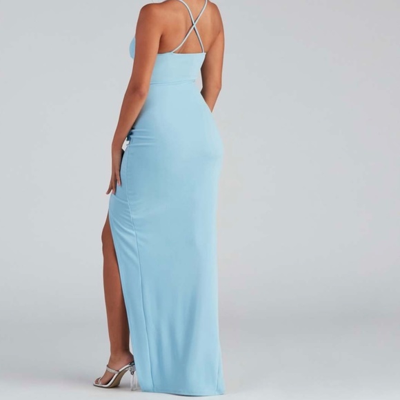 Windsor Light Blue Sleeveless High Slit Formal Dress - Picture 3 of 6